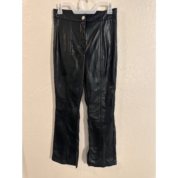 Cider High Rise Black Moto Style Faux Leather Bellbottom Slit Pants - Picture 2 of 11